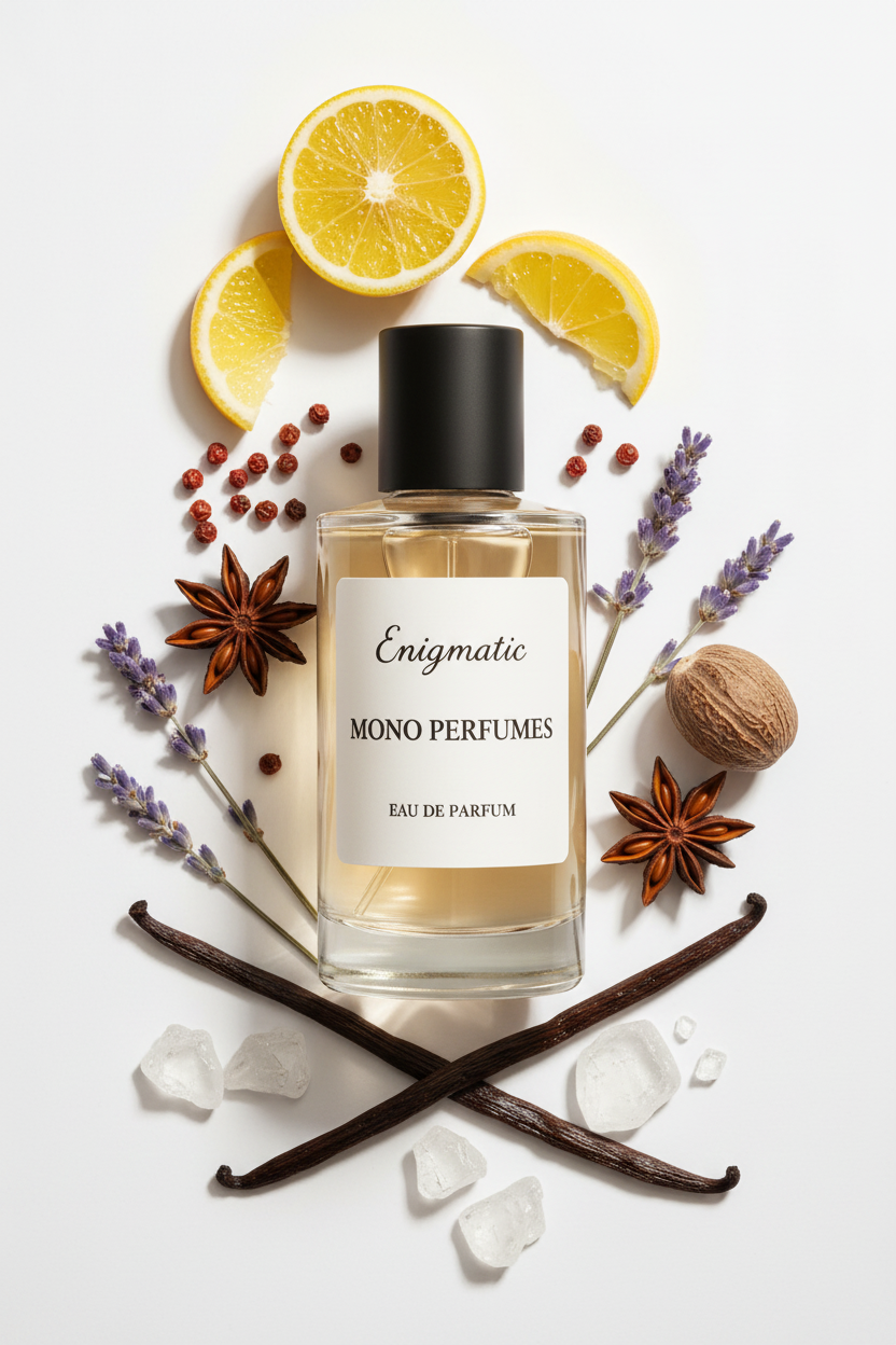Enigmatic perfume with fragrance notes